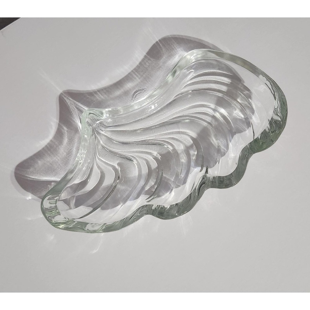 Vintage Kromec Clear Thick Glass Swirl Shell Serving Bowl Tray Hazel Atlas